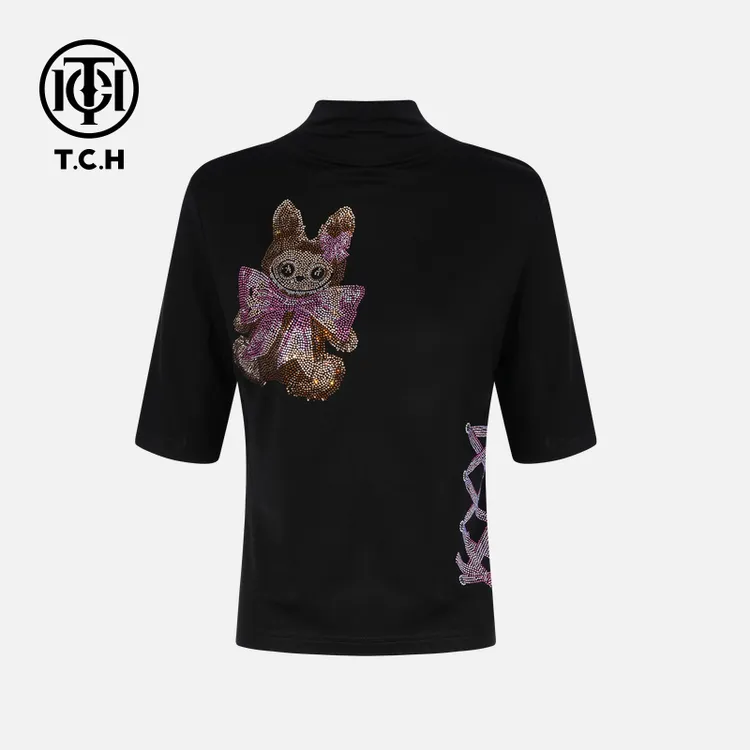 TCH私服烫钻工艺时尚休闲百搭松弛感秋款T恤女T75C10E5000轻奢tch