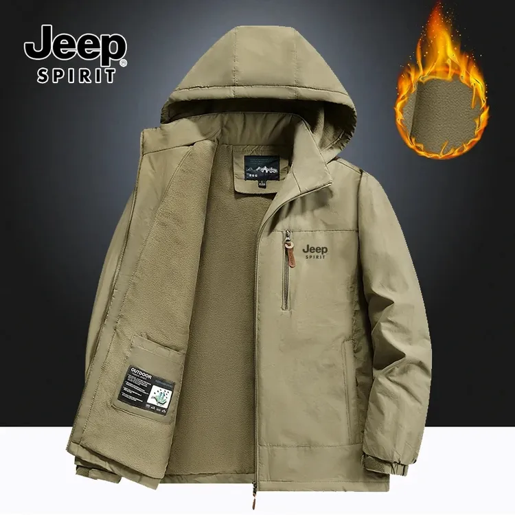 Jeep吉普冬季新款棉服大码休闲男士加绒加厚防风防水冲锋衣外套男