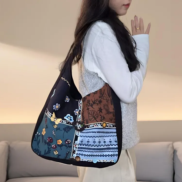 艺术鸭原创小众设计师繁花加侧单肩手提印花休闲时尚百搭秋冬女包