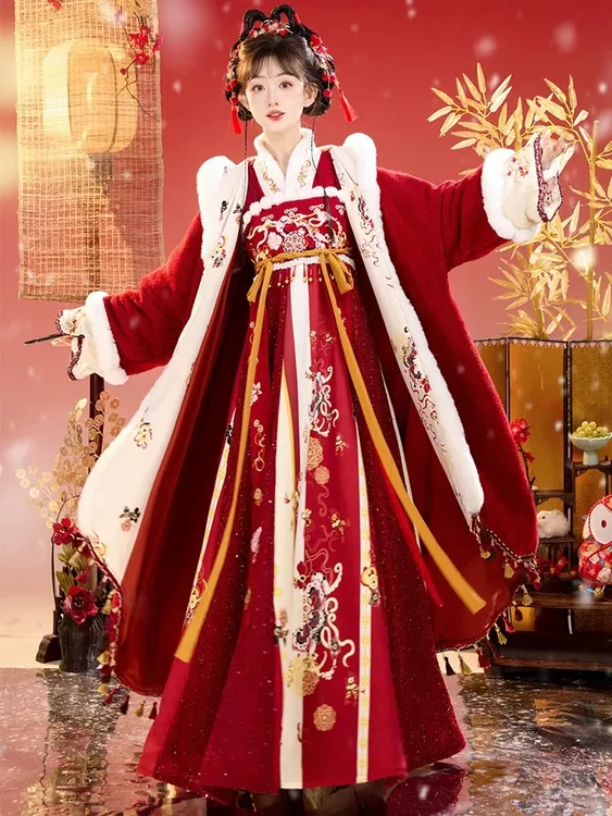 爆款原创正品汉服女古装拜年服中国风过年服加厚斗篷改良战袍冬季