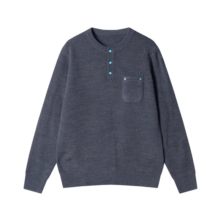 秋冬季新款时尚个性韩版撞色半纽扣圆领针织毛衣百搭潮流宽松