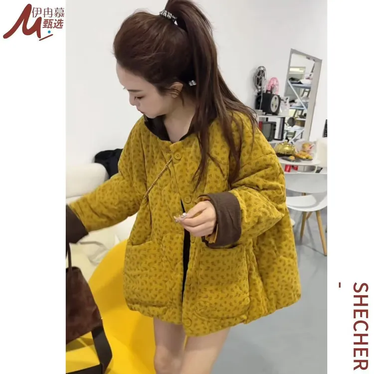 【伊冉慕严选】条绒碎花女慵懒保暖棉外套休闲时尚百搭25172