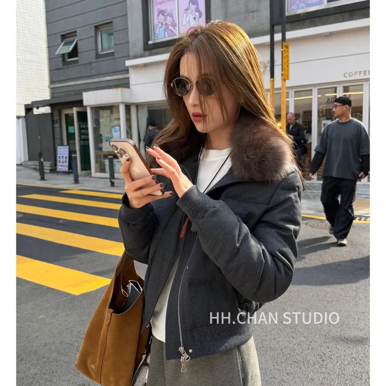 HH.CHAN“ENTJ”90新国标白鹅绒&狐狸毛领派克短款羽绒服HH55Q39177