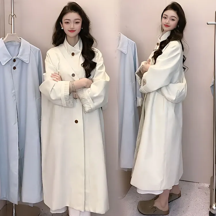 气质立领单排扣中长款风衣女2026春秋高级感韩版宽松显瘦外套大衣