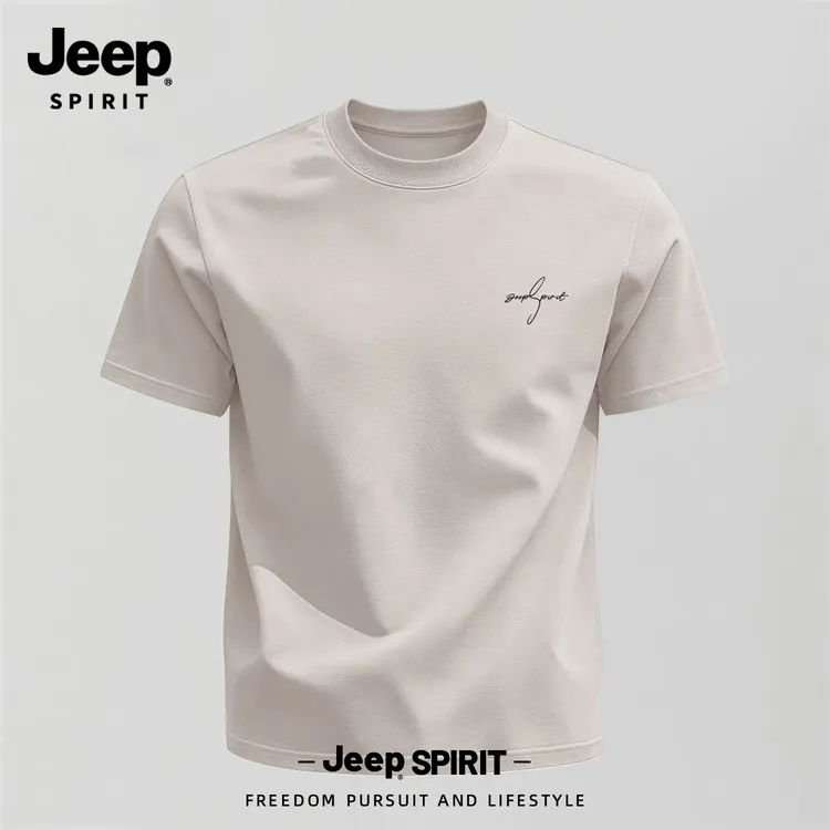 JEEPSPIRIT男士高级短袖户外运动2026夏全棉面料圆领健身休闲T恤