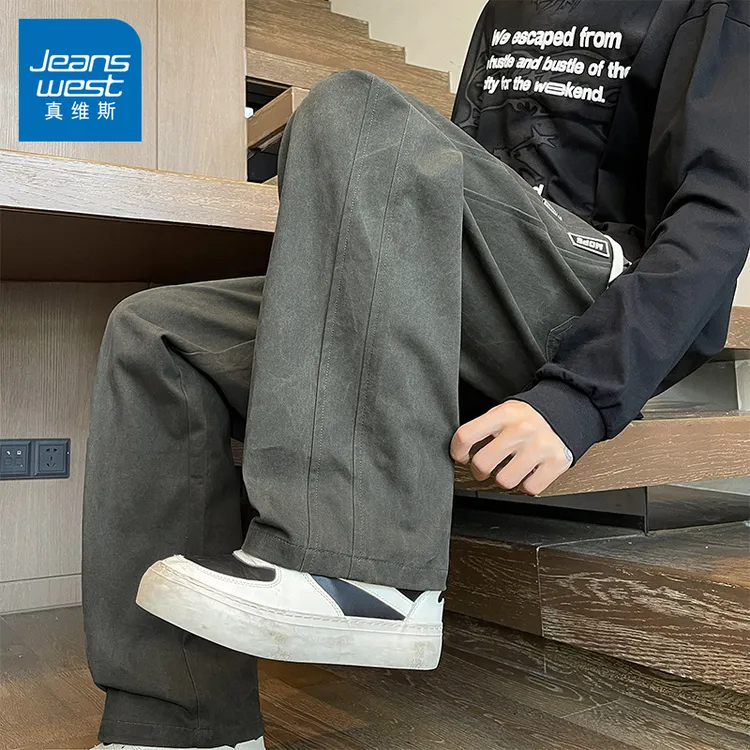 真维斯美式纯棉裤子男款秋冬季加绒加厚宽松运动潮牌直筒休闲裤男