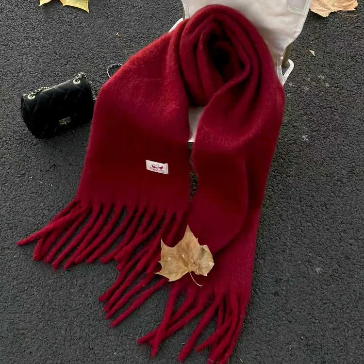 Honey Puppy新年中国红柔软保暖围巾高级感情侣纯色围脖男女送礼