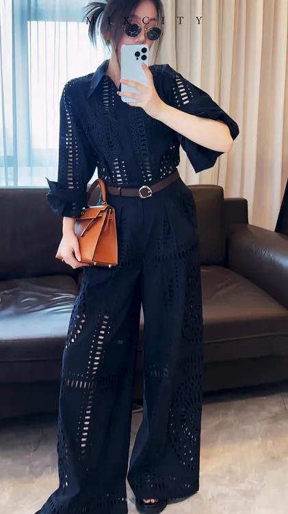 【亚楠本楠】气场衫◆天丝亚麻设计师款重工镂空绣花衬衫7863