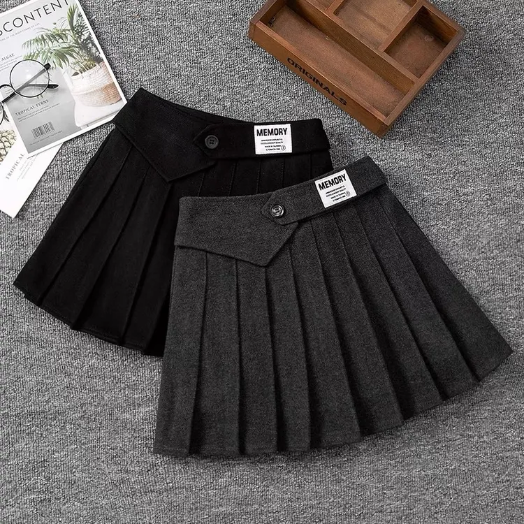 女童毛呢百褶裙秋冬新款半身裙韩版裙子外穿冬季显瘦百搭学院风