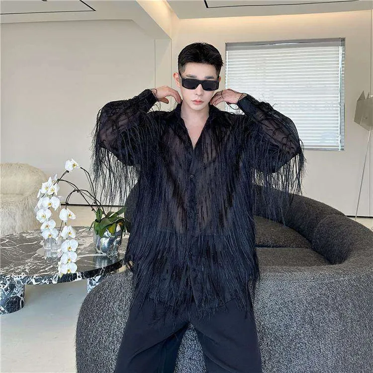 2025年夏季新款潮流时髦舞台效果长流苏装饰小众长袖衬衣时尚衬衫