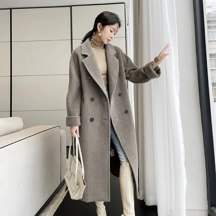 2025新款骆马绒大衣女中长款双排扣羊驼毛阿尔巴卡厚毛呢外套