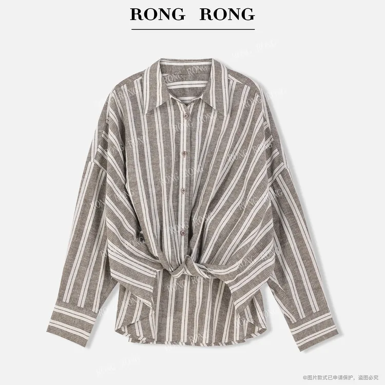 溶溶【时光序影】RONGRONG 棉混纺文艺风扭结条纹衬衣B-B0119