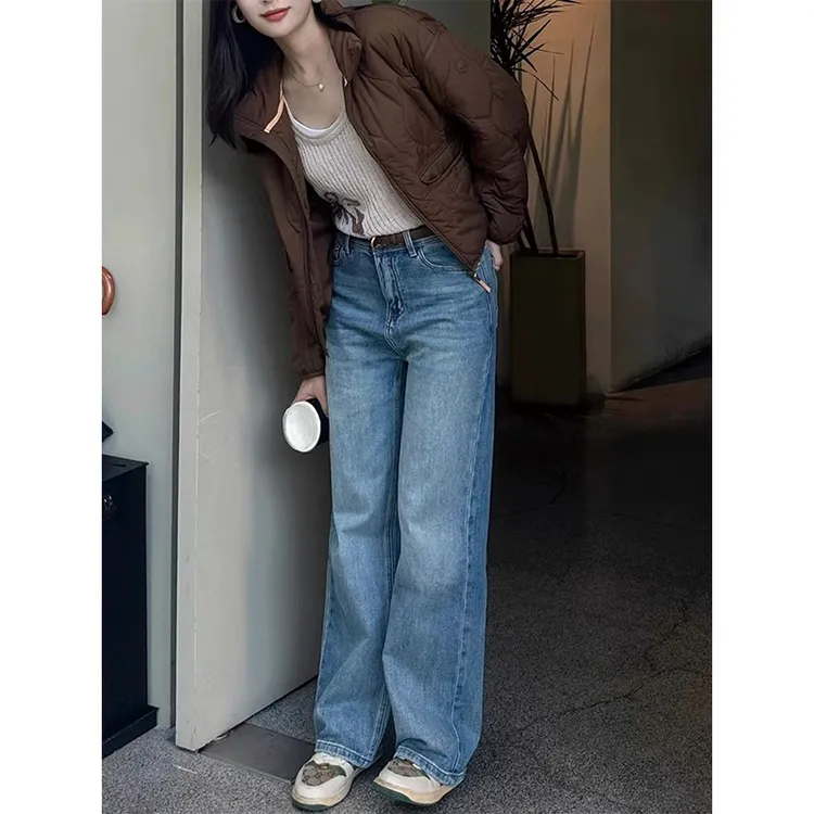 美式高街阔腿裤女2025年新款春款高腰直筒裤显瘦窄版阔腿牛仔裤子