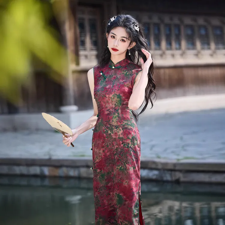 【彩蝶】长款无袖旗袍春夏新款新中式改良文艺复古中国风连衣裙女