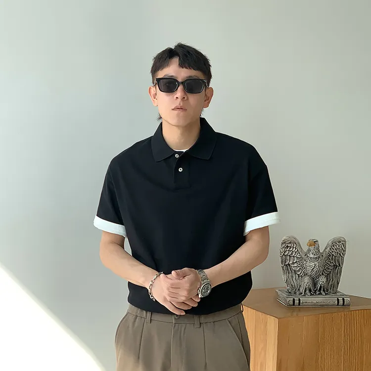 DeweLvum简约时尚百搭翻领短袖POLO衫男新款宽松休闲纯棉上衣男装