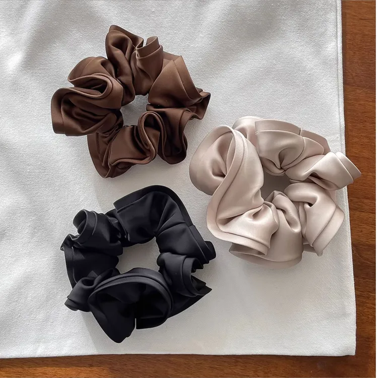 黑色缎面大肠发圈网红新款绑头发头绳女扎马尾头花丸子头百搭发饰