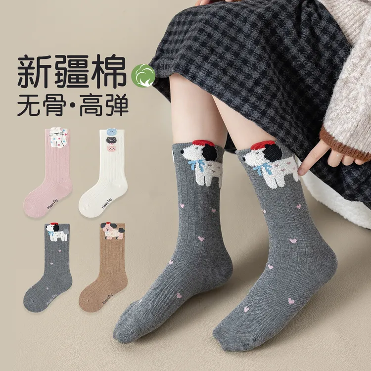 袜子女童长筒袜春秋棉袜公主女孩卡通长袜加厚秋冬儿童中筒高筒袜