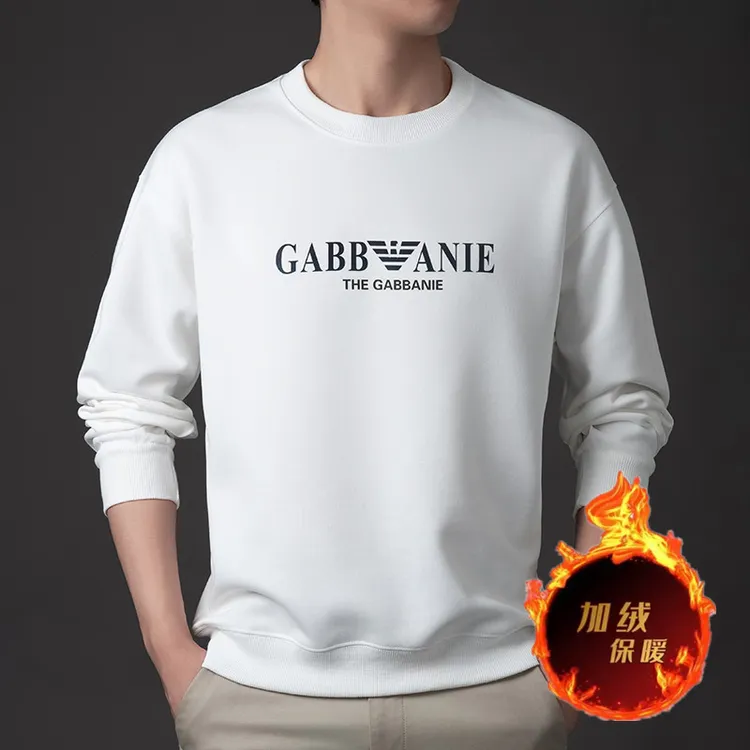 意大利正品轻奢加绒男士长袖圆领卫衣纯棉印花百搭运动休闲T恤潮