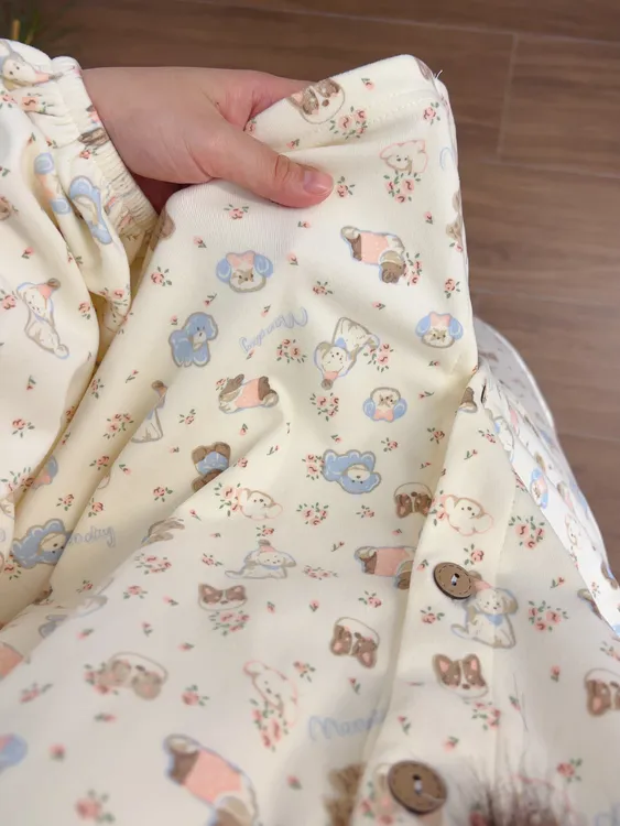 德绒·卡通软萌少女睡衣秋冬季加厚保暖圆领开衫学生女孩家居服套