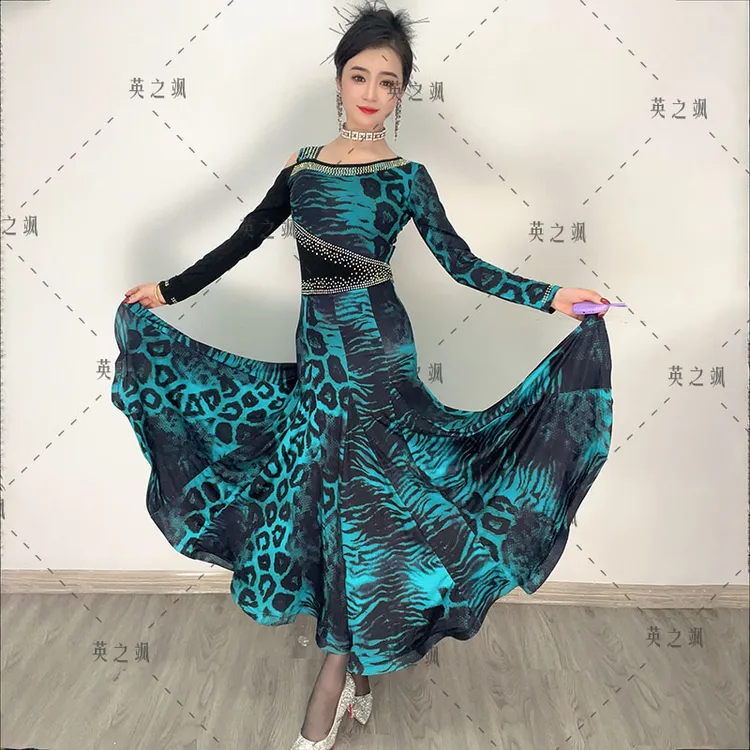 【英之飒】5039款斜肩烫钻连衣裙交谊舞点帕斯时尚裙子显瘦