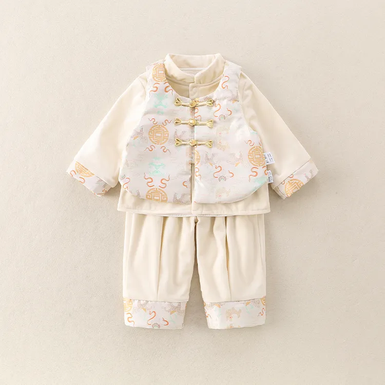 婴幼衣服秋装中国风汉服周岁礼服套装男宝宝可爱哈衣外出服分体装