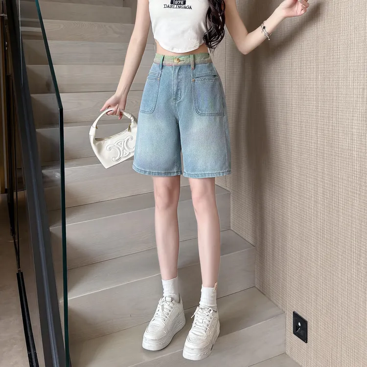 【怦然心动】夏季薄款中高腰A字女士牛仔短裤显瘦时尚百搭五分中裤