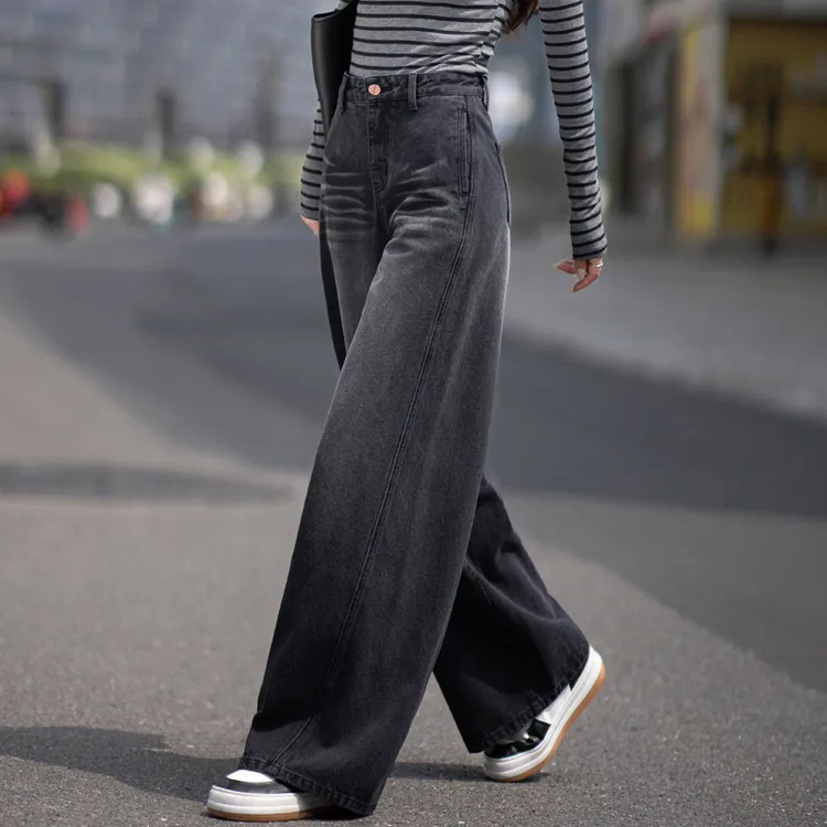 黑色加绒牛仔裤女2025炸街潮款裤子女秋冬窄版直筒长裤美式阔腿裤