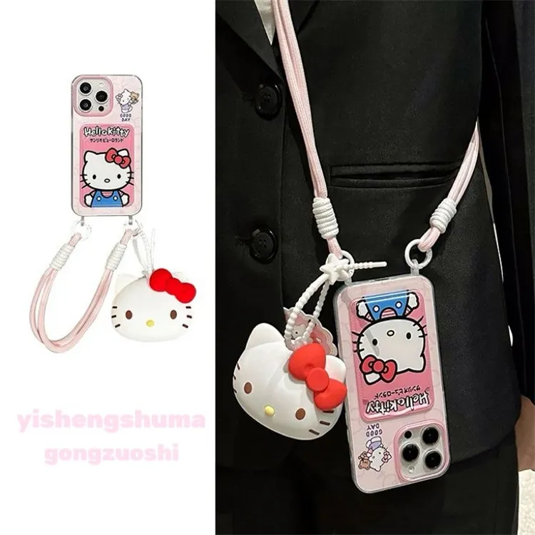 ins可爱hellokitty卡包适用iPhone16pro手机壳15promax手提斜跨14
