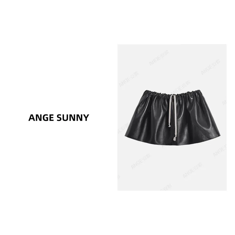 曲阳 ANGE SUNNY【卢昱晓同款 m*u羊皮短半裙】进口100羊皮抽绳短裙