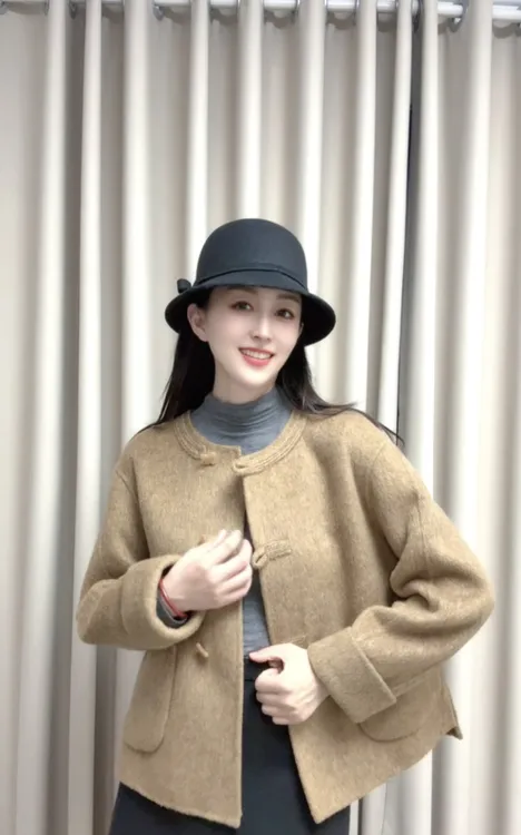 【国风新中式】圆领小蝴蝶25018新款气质时尚通勤百搭双面羊毛大衣