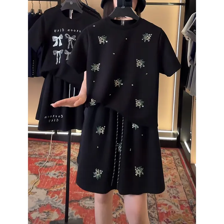 韩版时尚圆领套头T恤女2025夏季新款小个子穿搭减龄时尚套装裙