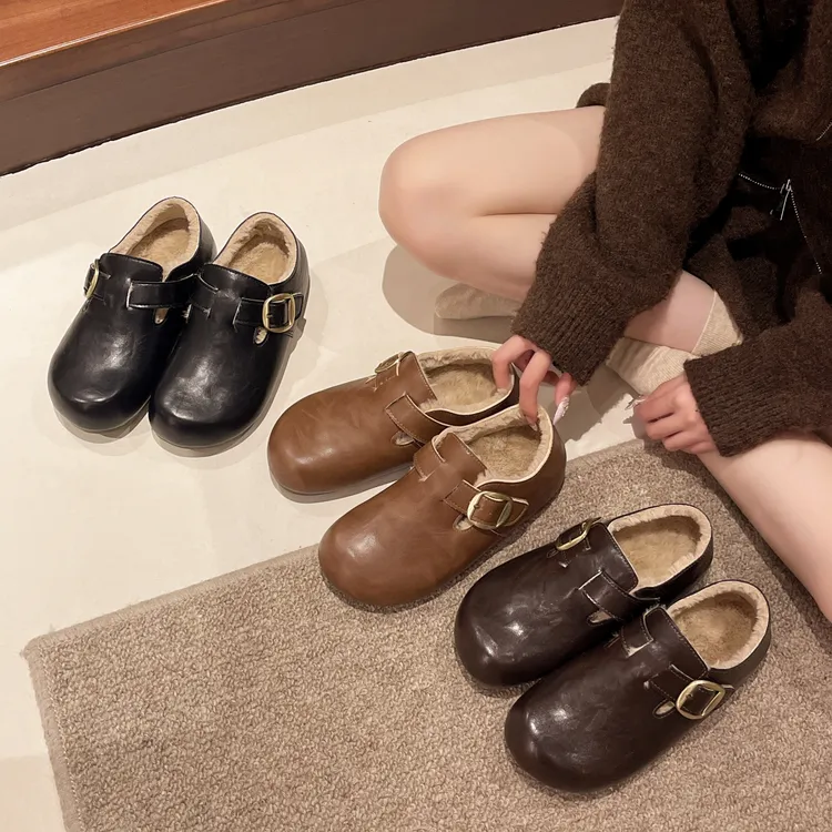 3.5公分/加厚毛毛保暖防滑卡皮巴拉皮面内增高勃肯鞋韩版单鞋女