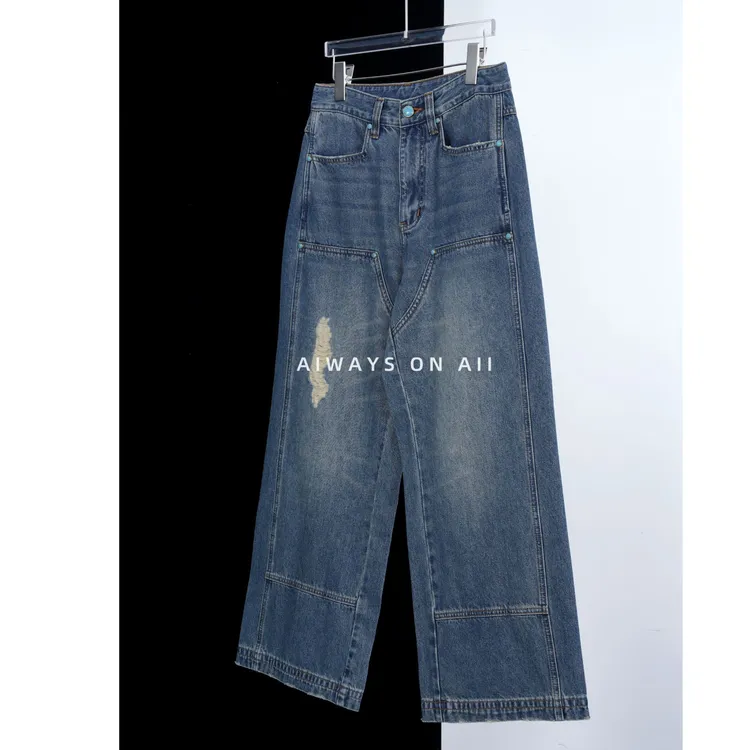 ALWAYSONALL·秋季新款马户绿松石直筒微阔休闲时尚牛仔裤AOA25020