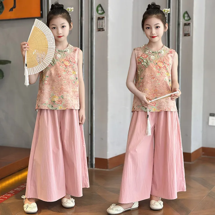 女童国风新中式提花背心套装2025夏季汉服儿童民族风古风两件套
