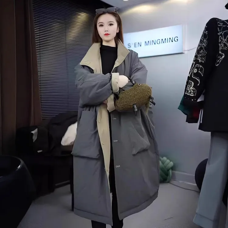 高级感两面穿棉衣女2024冬季新款流行爆款中长款韩版保暖过膝棉衣