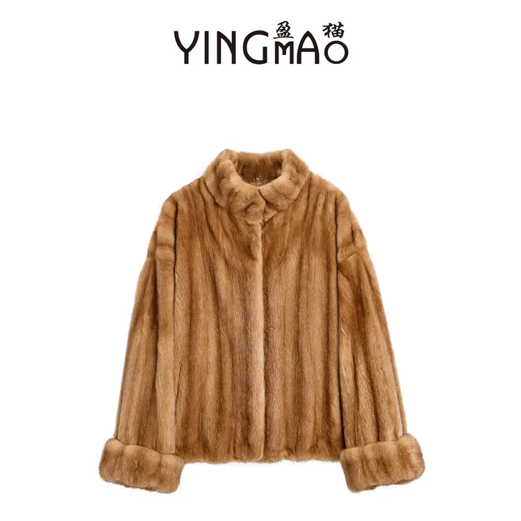 盈猫进口紫金短二立领挽袖全抽2025新款水貂外套HL2501