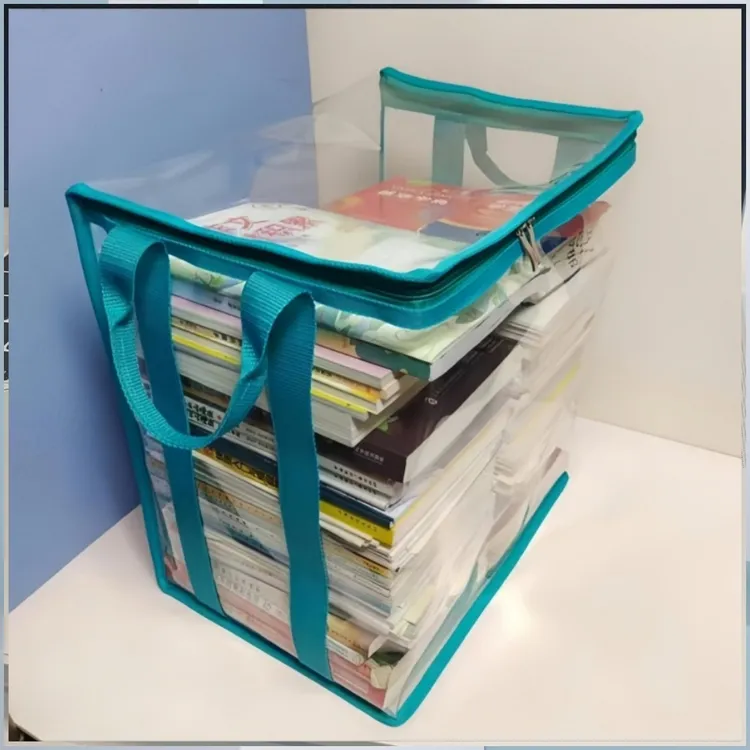 透明折叠学生书籍防尘袋学习用品整理筐手提储物文件旧书收纳神器
