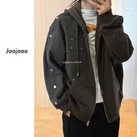 Jaajaaa复古暖章  秋季小众设计宽松拉链连帽时尚百搭卫衣/XEE