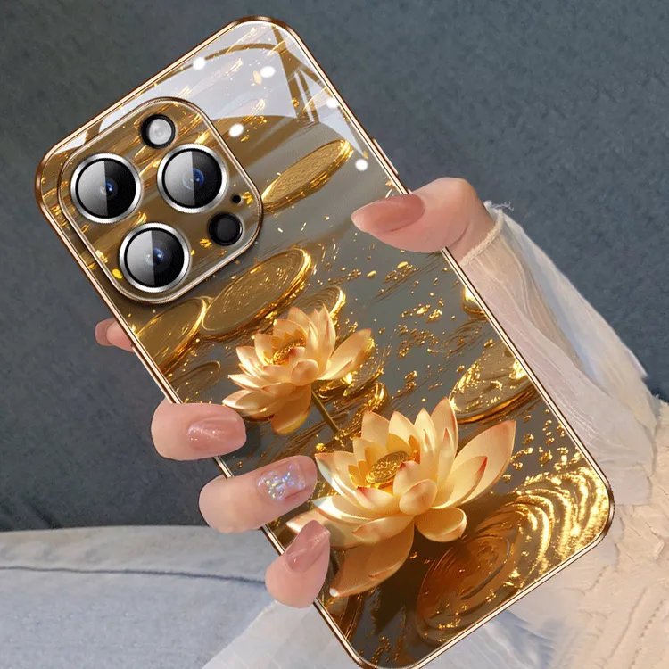 流水生财荷花适用苹果16promax手机壳轻奢小众iphone15pro防摔14