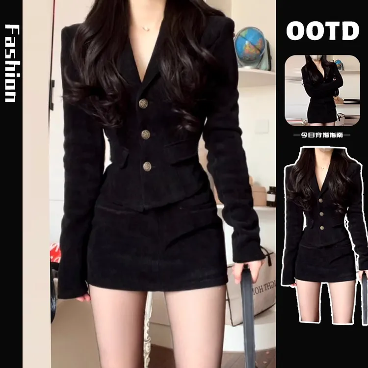 小香赫本风今年流行漂亮套装裙黑色西装连衣裙子冬季女装2025新款