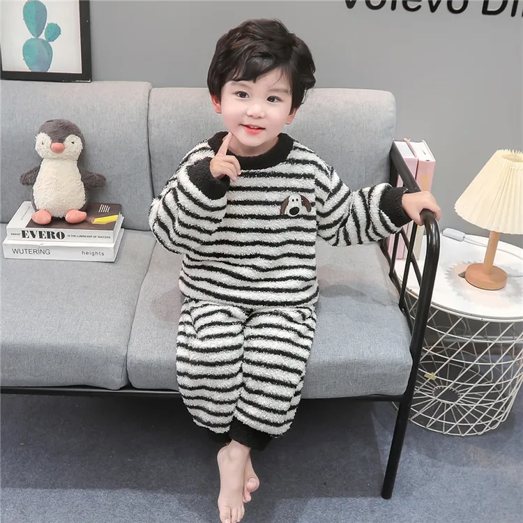 男童睡衣秋冬季2025新款男孩条纹儿童小狗男宝宝珊瑚绒冬款家居服