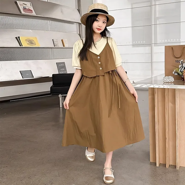 女童夏装连衣裙2025新款儿童洋气时髦背心裙中大童女孩假两件裙子