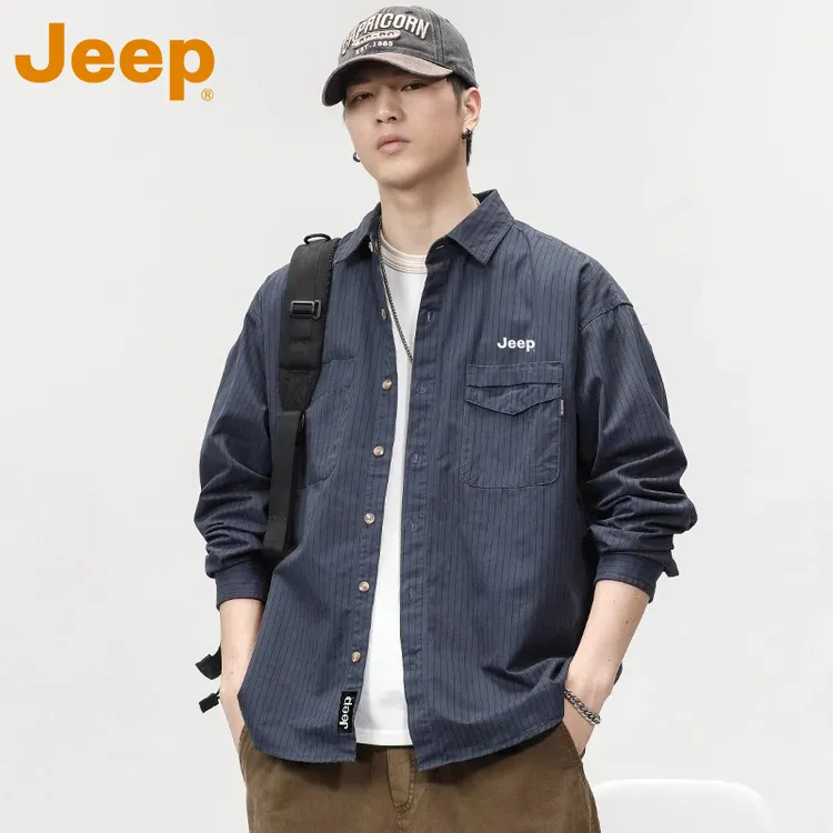 JEEP吉普条纹纯棉长袖衬衫男款秋季爆款新款宽松休闲衬衣外套衣服