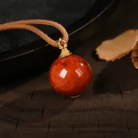 【牛魔王】赤霞·严选火焰纹牛血大单珠锁骨珠毛衣链吊坠-约18mm+