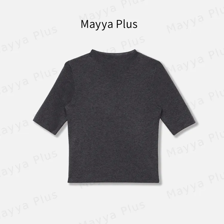 【丘雅】Mayya Plus秋季气质半高领针织衫百搭显瘦中袖上衣32536880