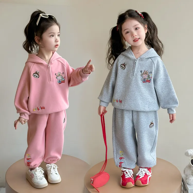 拉布布女童套装洋气运动儿童连帽卫衣休闲两件套小女孩宝宝春秋装