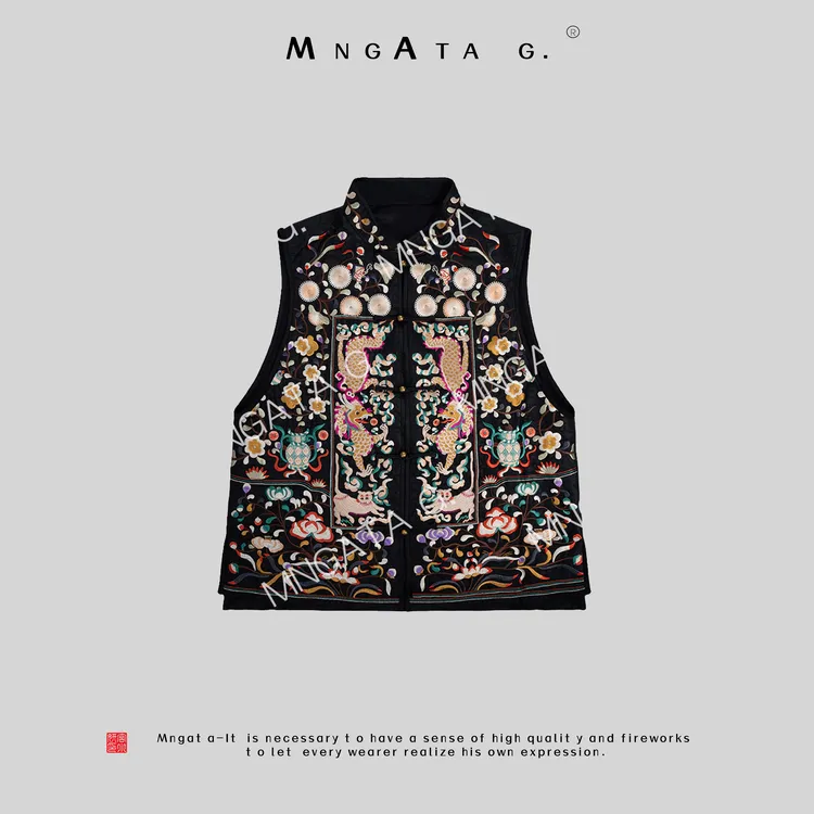 MNGATA G.宫小妍【龍运当头】新中式香云纱龟裂纹苗绣马甲4990127