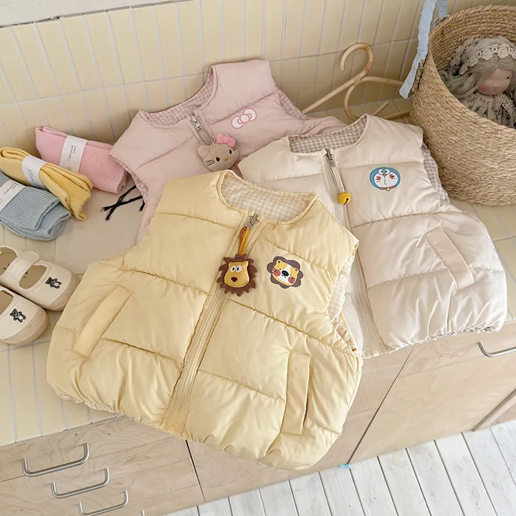 汤圆家儿童双面穿马甲卡通印花马甲男女童宝宝kitty猫加厚棉背心