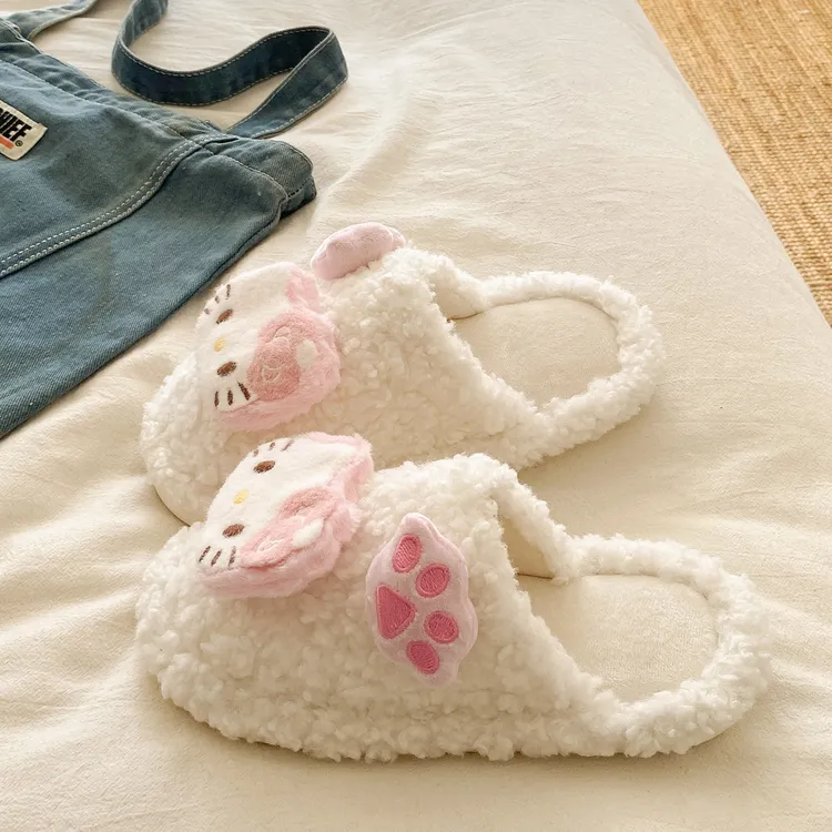 hellokitty棉拖鞋可爱毛毛拖鞋卡通居家外穿秋冬平底防滑棉拖MJS