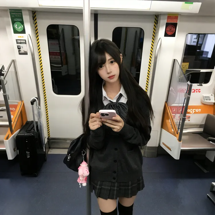 原创火星jk墨格裙制服套装春秋短款格子半身裙衬衫针织开衫三件套